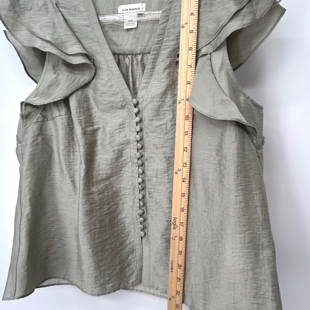 Club Monaco Womens Sage Green Ruffle Sleeve Button Front Blouse Size M - Picture 6 of 6